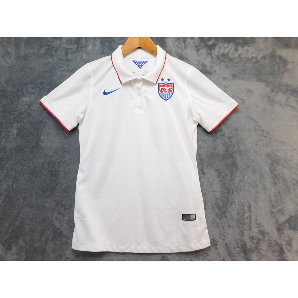 United States Soccer Jersey Polo Shirt Womens Medium White Nike Dri-FIT 2014
